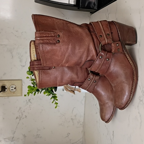 Frye Brown Harness Heeled Boots - Picture 4 of 13